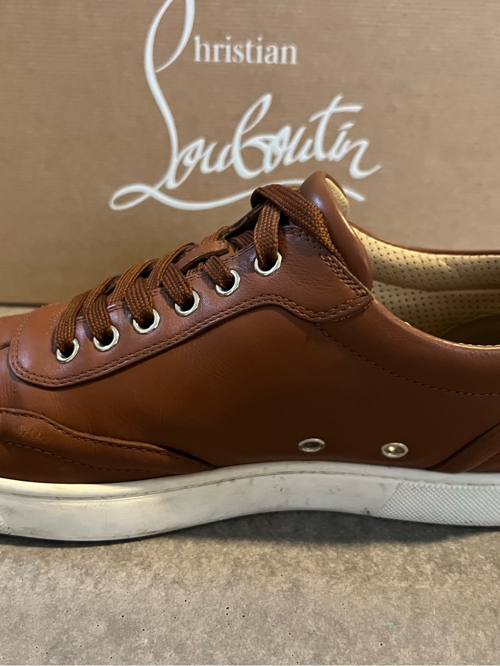 Christian Louboutin Men’s Brown Leather Low-Top Sneakers with White Sole - Picture 10 of 12